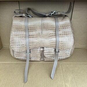 Radley London Grosvenor Leather Flap Shoulder Bag Croc Embossed Taupe NWOT